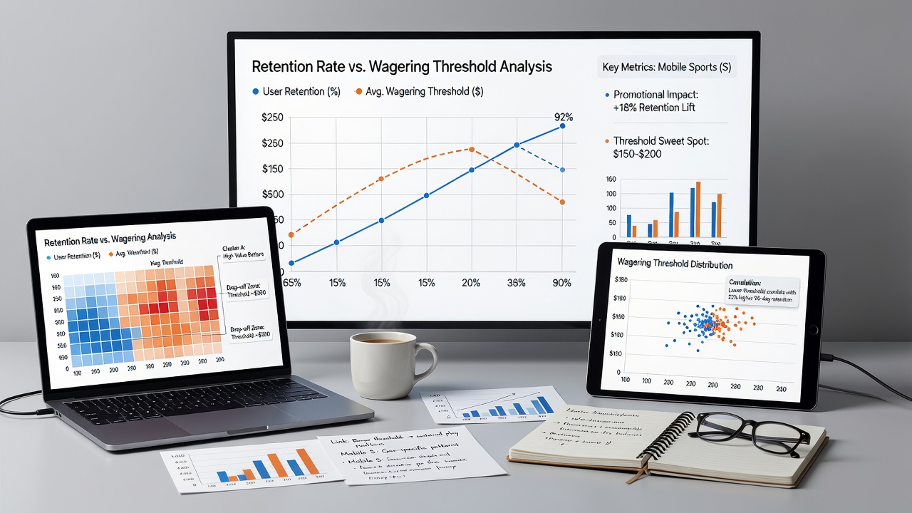 Analyse-Dashboard mit Retention-Daten und Wettschwellen-Metriken für mobile Slots